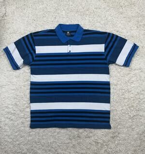 YAGO Polo Shirt Mens 2XL Blue White Black Striped Short Sleeve Streetwear Cali